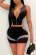Black Fashion Casual Patchwork Basic Zipper Collar Sleeveless Two Pieces