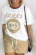 White Fashion Casual Print Letter O Neck Short Sleeve Two Pieces