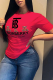Red Fashion Cute Character Patchwork Letter O Neck T-Shirts