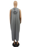 Red Fashion Casual Solid Basic Hooded Collar Sleeveless Dress Dresses