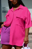 Rose Red Fashion Casual Solid Patchwork Turndown Collar Tops
