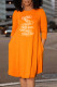 Orange Fashion Casual Print Letter O Neck A Line Dresses