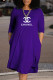 Purple Fashion Casual Print Letter O Neck A Line Dresses