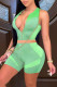 Green Fashion Casual Patchwork Basic Zipper Collar Sleeveless Two Pieces