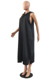 Red Fashion Casual Solid Basic Hooded Collar Sleeveless Dress Dresses