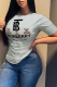 Grey Fashion Cute Character Patchwork Letter O Neck T-Shirts