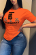 Orange Fashion Cute Character Patchwork Letter O Neck T-Shirts