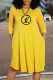 Yellow Fashion Casual Print Letter O Neck A Line Dresses