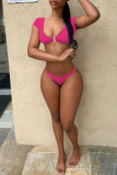 Rose Red Fashion Sexy Solid Patchwork Swimwears (Without Paddings)