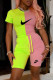 Pink Green Fashion Casual Print Patchwork O Neck Short Sleeve Two Pieces