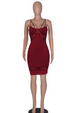 White Fashion Sexy Solid Patchwork Backless Spaghetti Strap Sleeveless Dress