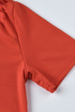 Red Fashion Casual Letter Print Ripped Hooded Collar Short Sleeve Two Pieces