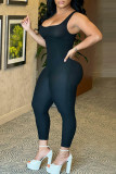 Yellow Fashion Casual Sportswear Solid Backless U Neck Skinny Jumpsuits