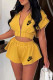 Yellow Fashion Casual Print Patchwork Hooded Collar Short Sleeve Two Pieces