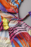Multi-color Fashion Sexy Print Hollowed Out Backless Halter Sleeveless Dress