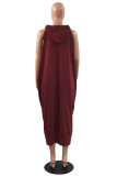 Red Fashion Casual Solid Basic Hooded Collar Sleeveless Dress Dresses