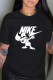 Black Casual Fashion Print Letter O Neck T-Shirts