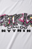 White Fashion Casual Print Basic O Neck T-Shirts