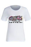 White Fashion Casual Print Basic O Neck T-Shirts