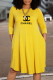 Yellow Fashion Casual Print Letter O Neck A Line Dresses