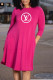 Rose Red Fashion Casual Print Letter O Neck A Line Dresses