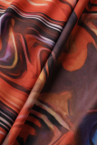 Coffee Sexy Print Patchwork V Neck Long Sleeve Two Pieces