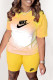 Yellow Fashion Casual Gradual Change Letter O Neck Short Sleeve Two Pieces