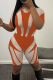 Tangerine Red Sexy Print Patchwork O Neck Short Sleeve Two Pieces