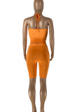 Red Casual Solid Patchwork Halter Sleeveless Two Pieces