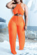 Tangerine Red Sexy Solid Split Joint Halter Sleeveless Two Pieces