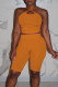 Tangerine Red Casual Solid Patchwork Halter Sleeveless Two Pieces