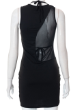 Black Sexy Solid Mesh O Neck Pencil Skirt Dresses