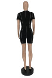 Black Fashion Sexy Solid Hollowed Out V Neck Regular Romper