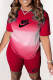 Red Fashion Casual Gradual Change Letter O Neck Short Sleeve Two Pieces