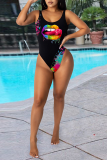 Black Sexy Print Split Joint Swimwears