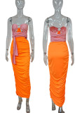 Tangerine Sexy Solid Bandage Hollowed Out Patchwork Strapless One Step Skirt Dresses