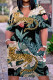 Navy Blue Fashion Casual Print Basic V Neck Short Sleeve Dress