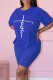 Royal Blue Casual Print Patchwork O Neck Short Sleeve Two Pieces