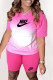 Pink Fashion Casual Gradual Change Letter O Neck Short Sleeve Two Pieces