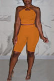 Red Casual Solid Patchwork Halter Sleeveless Two Pieces