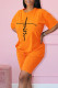 Tangerine Red Casual Print Patchwork O Neck Short Sleeve Two Pieces