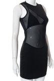 Black Sexy Solid Mesh O Neck Pencil Skirt Dresses