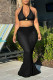 Black Sexy Solid Patchwork See-through Backless Halter Sleeveless Two Pieces