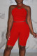 Red Casual Solid Patchwork Halter Sleeveless Two Pieces