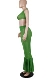 Red Sexy Solid Patchwork See-through Backless Halter Sleeveless Two Pieces