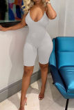 Blue Fashion Sexy Solid Backless Spaghetti Strap Skinny Romper