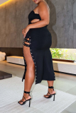 Black Sexy Patchwork Rhinestone Spaghetti Strap Irregular Dress Dresses