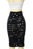 White Sexy Print Patchwork Strapless Sleeveless Two Pieces