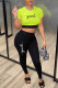 Fluorescent Green Sexy Print Patchwork O Neck Short Sleeve Two Pieces