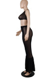 Red Sexy Solid Patchwork See-through Backless Halter Sleeveless Two Pieces